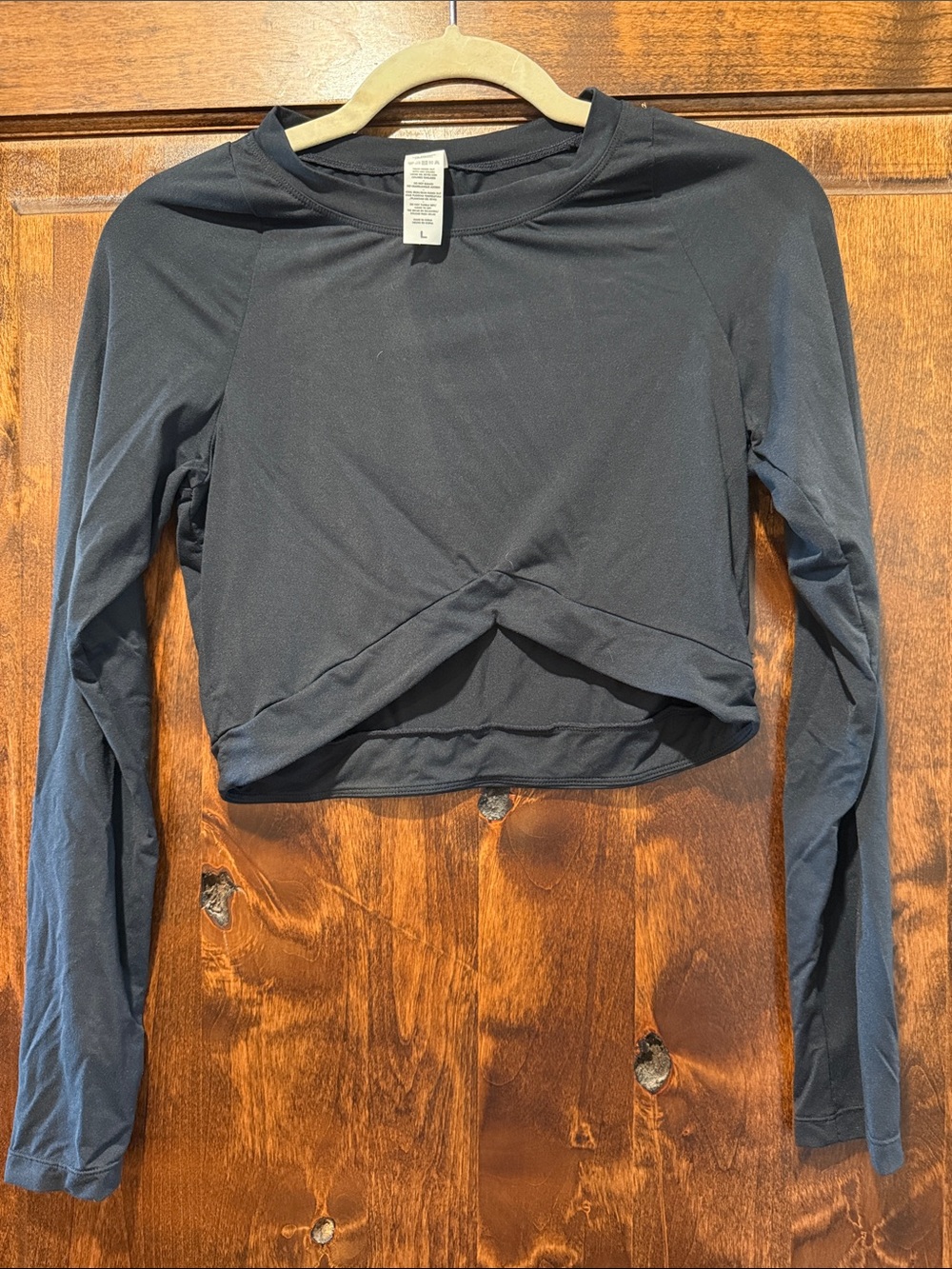Long-Sleeve Black Cropped Workout Top